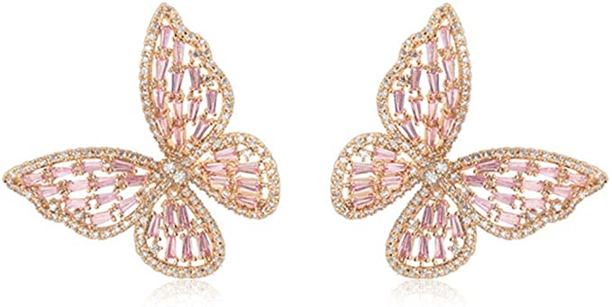 Elegant Stud Earrings for Women Girls Pink Butterfly Earrings Brides Bridesmaids Wedding Jewelry