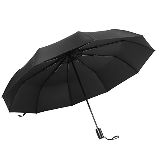 60Mph Reinforced Windproof Umbrella, Vacnite 10 Ribs Automatic Open/Close-210T Fast Drying Umbrella, Slip-Proof Handle for Easy Carry, Compact Travel Folding Umbrella, Big Enough, Portable & Sun-Proof