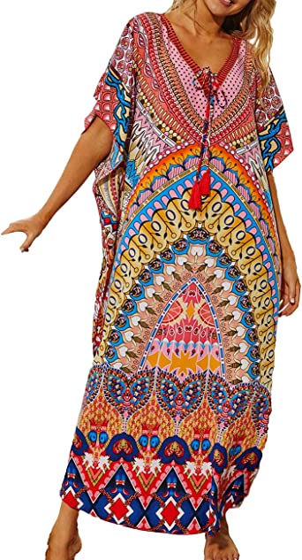 Bsubseach Women Beachwear Turkish Kaftans Long Swimsuit Cover up Caftan Beach Dress