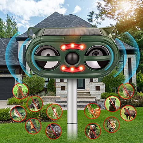 Solar Ultrasonic Animal Repeller,Squirrel Animal Repeller Outdoor with Motion Sensor and Sound,Ultrasonic Animal Deterrent Devices Outdoor,Squirrel Cat Deer Bird Repellent Ultrasonic Solar for Yard