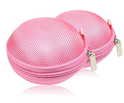 GLCON [Set of 2] Pink Portable Protection Hard EVA Case,Clamshell MESH Style Zipper Enclosure,Inner Pocket Durable Exterior Wired/Bluetooth Headset Earbud bag Lightweight Change Purse Small Hand Bag