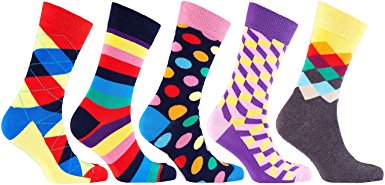 Socks n Socks-Men's 5-pair Luxury Fun Cool Cotton Colorful Dress Socks Gift Box …