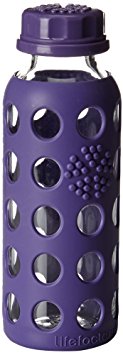 Lifefactory 9-Ounce BPA-Free Kids Glass Water Bottle with Flat Cap and Circle Patterned Silicone Sleeve, Royal Purple