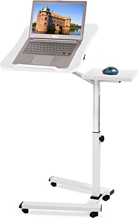 Tatkraft Like Modern Elegant Design Laptop Stand Desk with Mouse Board, Suitable for 7-17" laptops, Convenient Adjusting Height from 70cm – 99cm, 360° Swivel and 160° Tilt, White