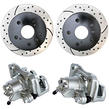 Prime Choice Auto Parts PR41324LR-BC29952 [Rear Set] 2 Drilled & Slotted Rotors & Brake Calipers