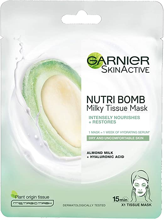 Garnier Nutri Bomb Milky Face Sheet Mask Almond Milk and Hyaluronic Acid for Nourished & Restored Skin 28 g