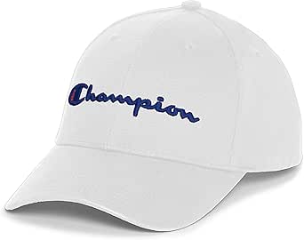 Champion Hat, Classic Cotton Twill, Baseball, Adjustable Leather Strap Cap for Men, White 3D C Logo, One Size