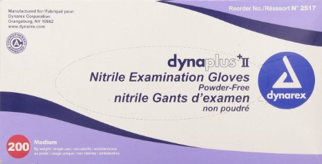 Dynarex DynaPlus Economy Nitrile Gloves, Medium, Box/200