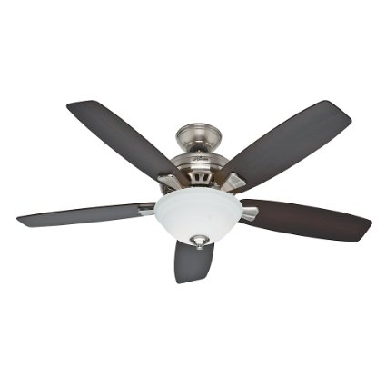 Hunter Fan Company 53175 Banyan 52-Inch Brushed Nickel Ceiling Fan with Five Dark Walnut/Medium Walnut Blades and a Light Kit