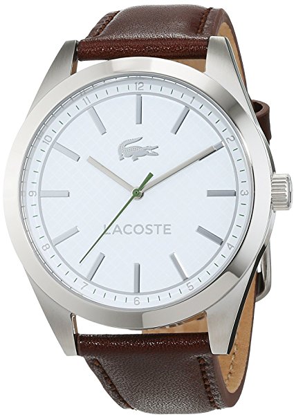 Lacoste Men's 44mm Brown Leather Band Steel Case Quartz White Dial Analog Watch 2010893