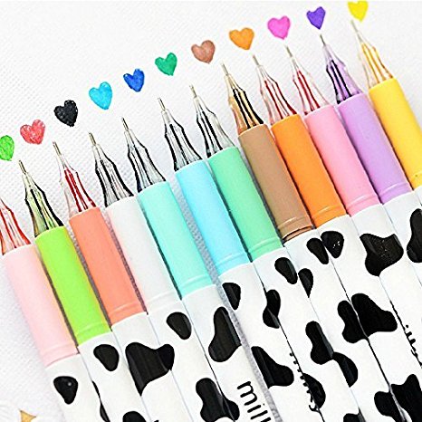 Allife® 12pcs/pack Multi Colors Colorful Gel Pen Sweet-style Design Pin Type Ink Pen (Milky)