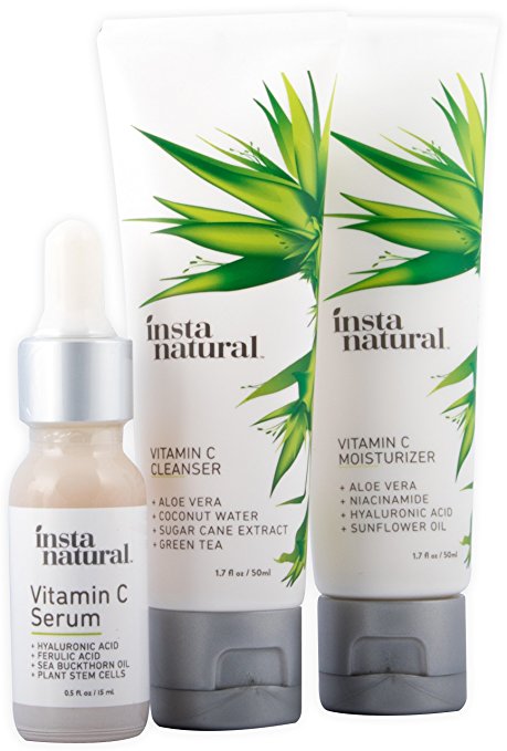 InstaNatural Vitamin C Skin Trio Bundle - 30 Day Starter Kit - Cleanser, Serum, & Moisturizer Combo - Natural & Organic Anti Aging Treatment For Face - Reduces Wrinkles, Dark Circles & Boost Collagen