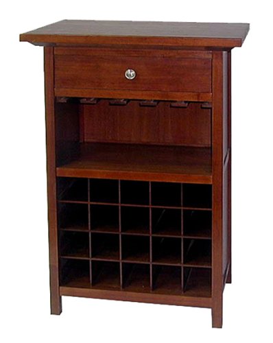 Winsome Wood Wine Cabinet with Drawer and Glass Holder Walnut