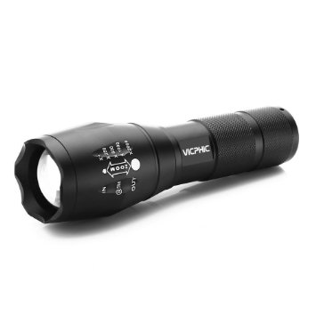 VICPHIC 1000 Lumens Adjustable Focus Handheld Flashlight Torch, 5 Modes XML-T6 LED Tactical Flashlights, Water Resistant for Outdoor Sports, Includes Rechargeable Batteries and Battery Charger