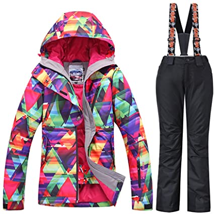 Women's Waterproof Ski Jackets Pants Set Windproof Girls Snowboard Jakets Colorful Printed Snowsuit