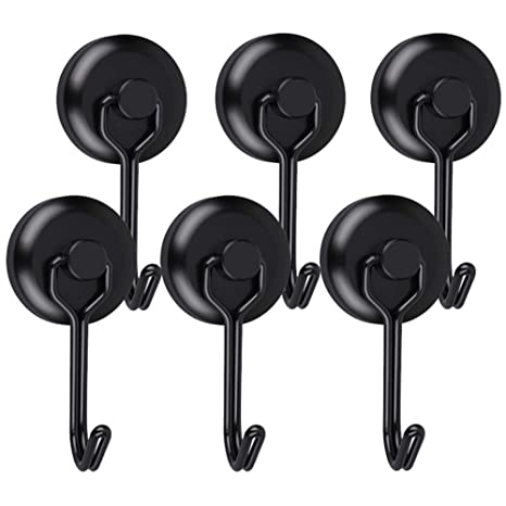 EVISWIY Swivel Magnetic Hooks for Cruise Cabins 50LBS Magnet Hooks Hangers for Refrigerator Lockers Hanging Pot Holders BBQ Grill Tools Oven Mitts Black 6 Pack