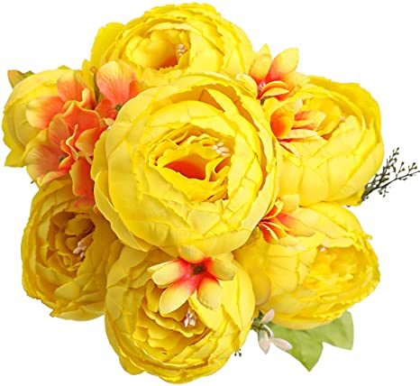 Luyue Vintage Artificial Peony Silk Flowers Bouquet Home Wedding Decoration (Yellow)