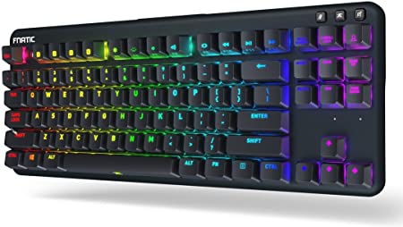 Fnatic miniSTREAK Pro Gaming Mechanical Tenkeyless Esports Keyboard (Cherry MX Brown Switches, Multi-Color RGB Lighting, Ergonomic Wrist Rest, Programmable) US-Layout