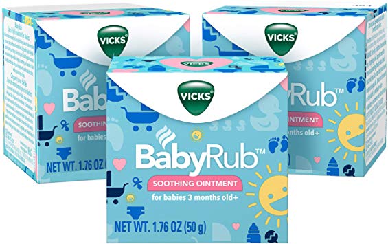 Vicks BabyRub Chest Rub Ointment with Soothing Aloe, Eucalyptus, Lavender, and Rosemary, from the makers of VapoRub, Pack of 3