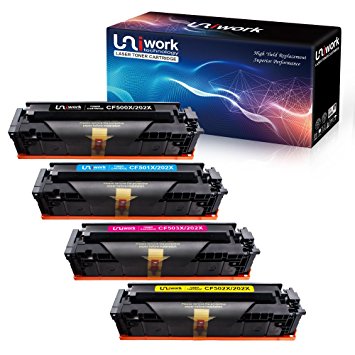 Uniwork 202X Toner Cartridge Compatible for HP 202X 202A CF500X CF501X CF502X CF503X use in HP LaserJet Pro M281fdw M254dw Printer ( 1 Black 1 Cyan 1 Magenta 1 Yellow )