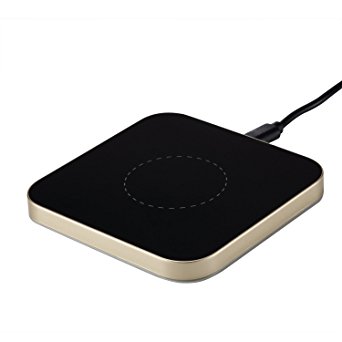 [10W Fast Charge Wireless Charger], Square Aluminium Qi Pad by Pantheon for Samsung Galaxy S7/S7 edge/S6 Edge Plus Note 5/7, Compatible with All Standard Qi-Enabled Devices (Gold no AC)