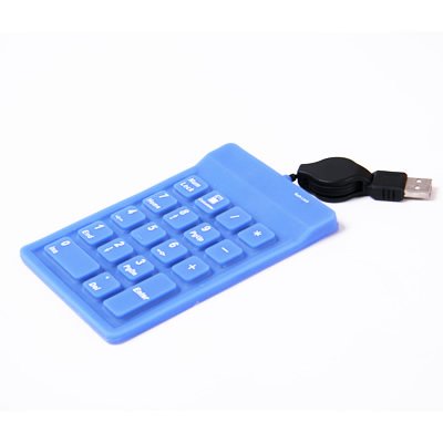 HDE Mini Silicone 18 Key Number Keyboard Pad with Retractable USB Cable (Blue)