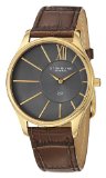 Stuhrling Original Mens 5533335K54 Classic Cuvette SD Yellow Gold-Plated and Brown Leather Strap Watch