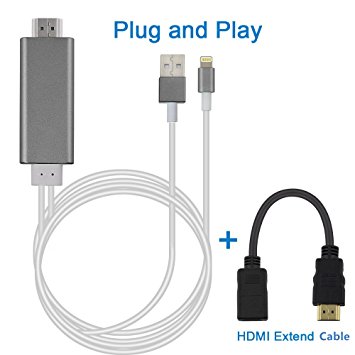 Lightning to HDMI Cable, Topoint Lightning to HDMI Adapter Connector Full HD 1080P for iPhone 7 7 Plus 6s 6s Plus 6 6 Plus 5 5c 5s SE, iPad Air/Mini/Pro, iPod Touch 5th/6th (Plug and Play)