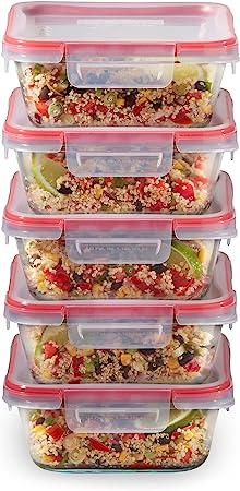 Pyrex Freshlock 10-Pieces 4-Cup Glass Food Storage Containers Set, Airtight & Leakproof Locking Lids, Freezer Dishwasher Microwave Safe