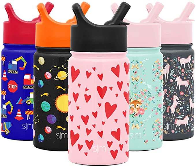 Simple Modern 14oz Summit Kids Water Bottle Thermos with Straw Lid - Dishwasher Safe Vacuum Insulated Double Wall Tumbler Travel Cup 18/8 Stainless Steel - Hearts