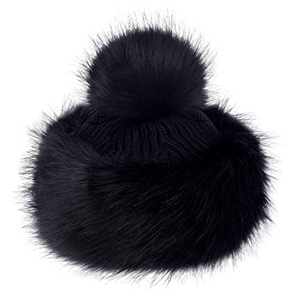 Futrzane Faux Fox Fur Winter Tatars Hat for Women Cossack Pompom Ski