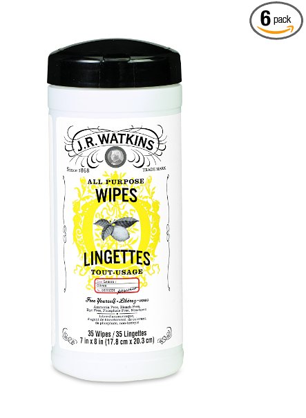 J.R. Watkins Natural All Purpose Wipes, Lemon, 35 Count (Pack of 6)