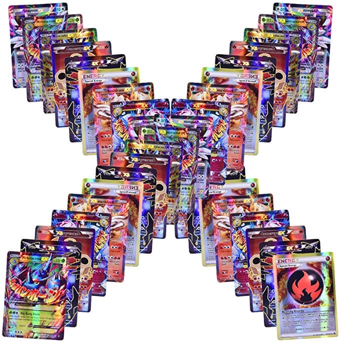 100 Poke Cards Assorted Style Holo EX Full Art :20 GX 20 Mega 1 Energy 59 EXS Arts Cards Includes Perfect Box, Toy Present for Kids (100 Card B)