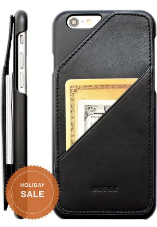 [iPhone 6/6S] Slim Wallet Case - Up to 8 Cards and Cash - Quickdraw by HUSKK - [QDPH6BPL] - Eco Leather Black