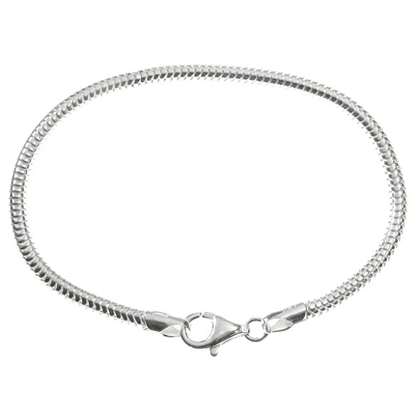 Sterling Silver Snake Cable Bracelet with Lobster Clasp For European Bead Charms