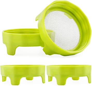Cornucopia Mason Jar Sprouting Lids (4-Pack); Strainer Lids with Legs/Stand for Wide Mouth Mason Jars