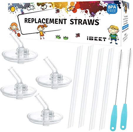 IBEET 10 Packs (4 Straws 2 Cleaning Brushes) for Thermos Replacement Straws with 4 Stems, Only Fit for Thermos Foogo 10 Ounce Stainless Steel Bottle, Silicone Straws Stem Set with Cleaning Brushes