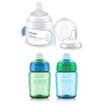 Philips Avent Sippy Cup Bundle with Natural Trainer Cup with Natural Response Nipple, 5 Ounce, 1 Pack   My Easy Sippy Cup, 9 Ounce, 2 Pack, Blue/Green