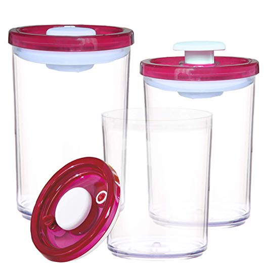 ArtiGifts Vacuum Seal Food Storage Containers with Lids - BPA Free Clear Plastic Body & Build-in Vacuum Pump - Great for Cereal, Coffee, Bulk Food, 3 Piece Set