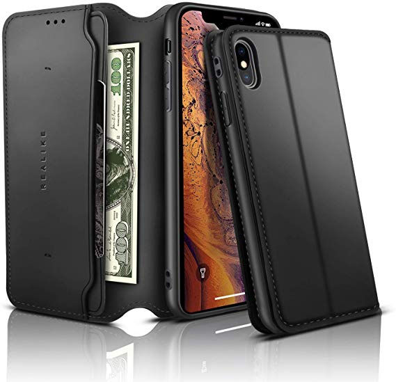 REALIKE iPhone X Wallet Case iPhone PU Leather Wallet Case iPhone X Flip Cover Case with Card Slot Holder Pocket Shockproof Protection Magnetic Closure Case for Men and Women (Black)