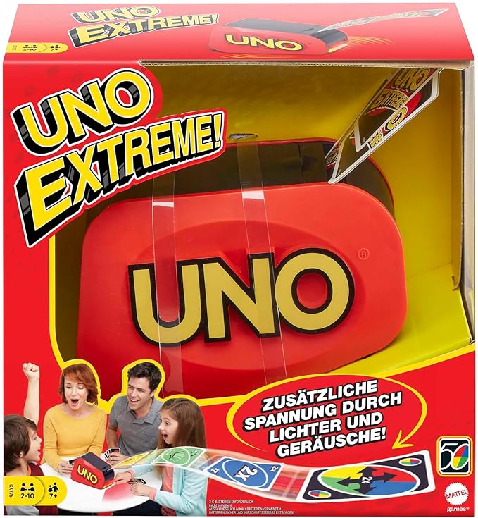 UNO Extreme Card Game Featuring Random-Action Launcher with Lights & Sounds & 112 Cards, Kid, Teen & Adult Game Night Gift Ages 7 Years & Older, GXY75