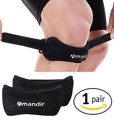 Amandir 2 Pack Non-slip Patella Knee Brace Support Strap Band Adjustable Patellar Strap Knee Brace Fully Adjustable Tendon Brace Band Pad - Fits Knee Pain Relief, Fitness, Outdoor, Indoor Sports