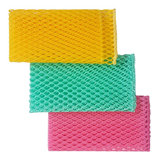 Innovative Dish Washing Net Cloths / Scourer - 100% Odor Free / Quick Dry - No More Sponges with Mildew Smell - Perfect Scrubber for Washing Dishes - 11 by 11 inches - 3PCS - Yellow/Green/Pink