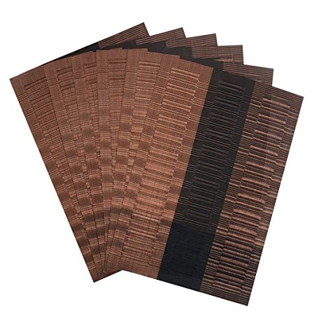 GoFriend® 6 PCS Eco-friendly PVC Woven Placemats Pad For Dining Table Heat-resistant Place Mats, 12'' by 18'' - Coffee