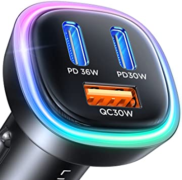 66W USB C Car Charger-LISEN [PD 36W QC 30W] [3 USB Port] [All Metal] QC 3.0 iPhone Car Charger Type C Car Adapter Fast Charger for iPhone 14 13 12 Pro, Samsung S22 S21 iPad MacBook Pro Air Laptop