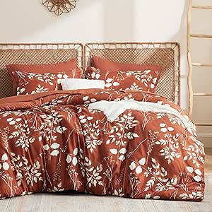 Bedsure Terracotta Queen Comforter Set - 7 Pieces Floral Bedding Sets Queen Bed in a Bag with Reversible Botanical Flowers Comforter, Sheets, Pillowcases & Shams