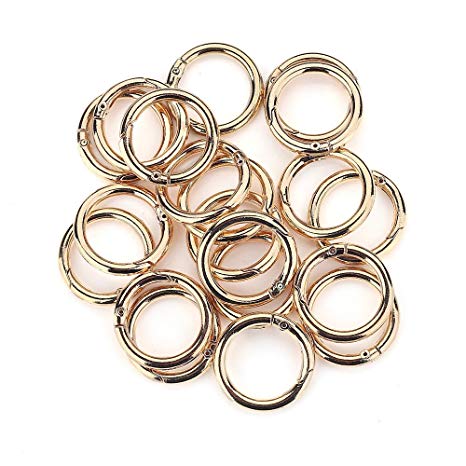 20 Pcs Round Carabiner Gate O Spring Loaded Gate Clips Hook Key ring Buckle (Gold)
