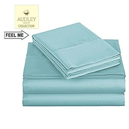 500 Thread Count Luxurious Bedding Set 4 Piece (1 Flat Sheet 1 Fitted Sheet & 2 Pillow Cases) 100% Long Staple Egyptian Cotton Sheet Set (Light Blue, King)