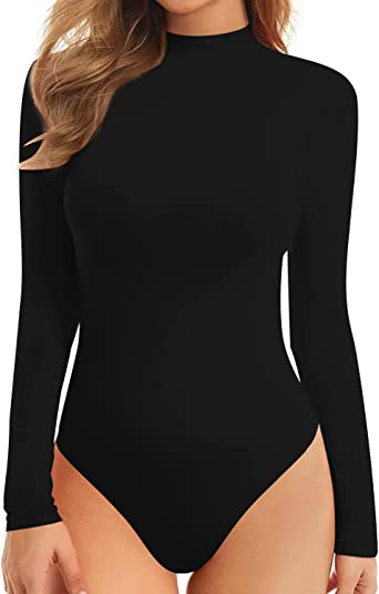 MANGOPOP Mock Turtle Neck Sleeveless Long Sleeve Double Lined Bodysuit Tank Tops for Women