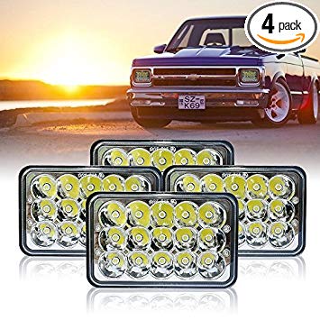 4x6 inch LED Headlights (1pcs) Replacement H4651 H4652 H4656 H4666 H6545 for Peterbil Kenworth Freightinger Ford Probe Chevrolet Oldsmobile Cutlass w/EMC Function & Waterproof IP67 & Ventilation Bre